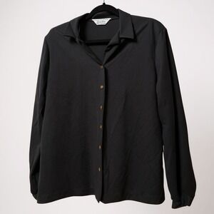 Vintage Lady Blair Black Long Sleeve Collared Button Up Shirt Top Women's